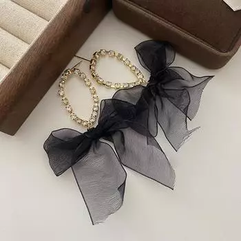 Серьги-бантики в виде сетки с длинной бахромой, атмосферные украшения высокого класса, корейская версия сережек Hepburn Cold Wind для женщин