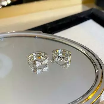 Серьги-бантики женские S999 чистое серебро милые темпераментные универсальные серьги-клипсы с бриллиантами из стерлингового серебра 999