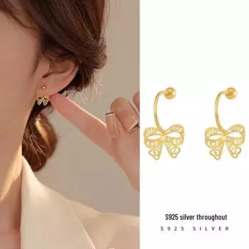 Серьги Banyan Tree из серебра S925 пробы с корейским бантом и кружевом — U-образные украшения в холодном стиле ES2563 платиновый