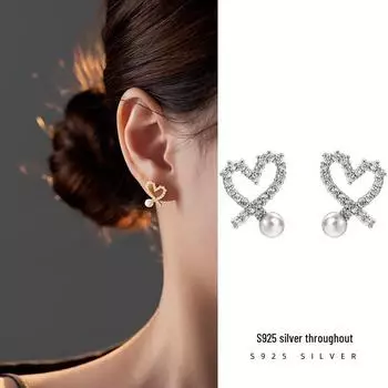 Серьги Banyan Tree S925 из серебра с корейским жемчугом в форме сердца - изысканный роскошный трендовый аксессуар для женщин ES2339 платиновый