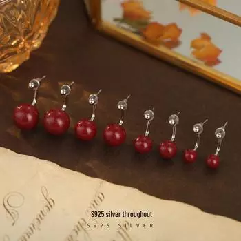 Серьги Banyan Tree S925 из серебра с натуральным фиолетовым золотом и песком из киновари для женщин — элитный красный цвет, новый стиль осень/зима 2024 года. 6mm белого золота