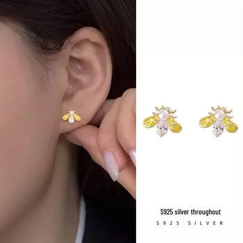 «Серьги Banyan Tree S925 Silver Bee Zircon Pearl — милый дизайн с изображением животных для весны/лета» ES1676, 925 Silver золотой