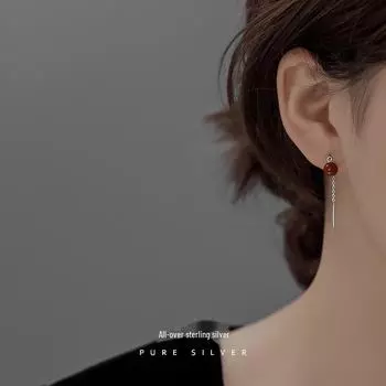 Серьги Banyan Tree S925 Silver Cinnabar Retro Curved Acacia Red Bean ES1973 curve