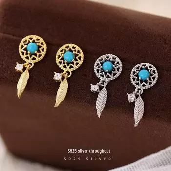 Серьги Banyan Tree S925 Silver Dream Catcher Blue Feather - модный дизайн 2023 года для женщин ES2462 серебряный