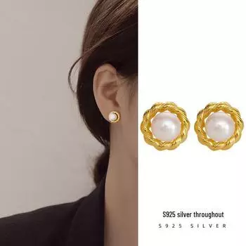 Серьги Banyan Tree S925 Silver French Wreath Shell Pearl Luxury для женщин с золотым покрытием ES2034 золотой