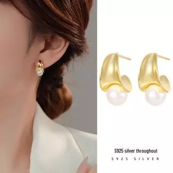 Серьги Banyan Tree S925 Silver Geometric Shell Crescent с жемчугом для женщин ES2614 платиновый