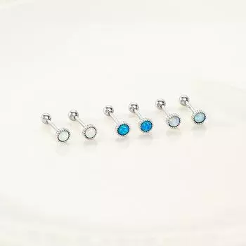 Серьги Banyan Tree S925 Silver Opal Screw Thread с винтовой резьбой - Корейский стиль Niche Design ES2038 светло-синий