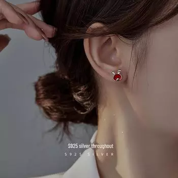 Серьги Banyan Tree S925 Silver Red Epoxy Zodiac Rabbit для женщин - Элегантный легкий роскошный стиль ES2427, platinum plated серебряный