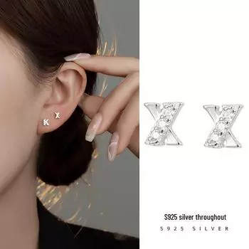 Серьги Banyan Tree S925 Silver с персонализированными буквами и бриллиантами — одиночные серьги-гвоздики в форме косточки для ушей для мужчин и женщин платиновый