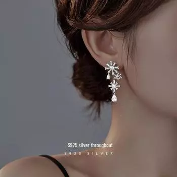 Серьги Banyan Tree S925 Silver Snowflake Zircon: Высококлассный свет, роскошный дизайн platinum plated, 925 Silver серебряный