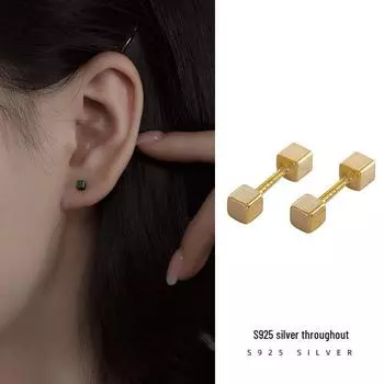 Серьги Banyan Tree S925 Silver Square Twist Buckle для универсального повседневного ношения ES1745 чёрный/золотой