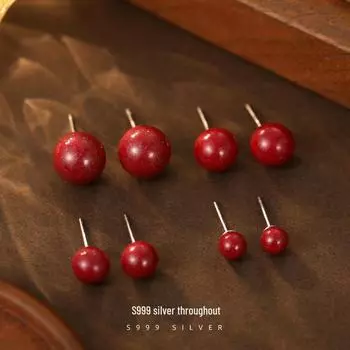 Серьги Banyan Tree S999 из серебра, фиолетового, золотого, песочного и красного киновари для женщин - высокое качество, праздничный дизайн 6mm фиолетовый