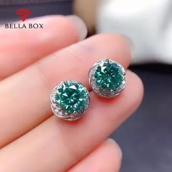 Серьги BELLA BOX с бриллиантами в форме восьми сердец и восьми стрел, покрытые PT950 имитацией сине-зеленых бриллиантов Mosan для женщин, повседневные ювелирные изделия для поездок на работу зелёный