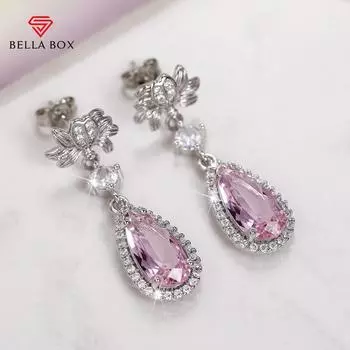 Серьги BELLA BOX с цветком для женщин, роскошные серьги с кубическим цирконием, изысканные серьги для пирсинга ушей, эффектные ювелирные изделия для свадебной вечеринки розовый