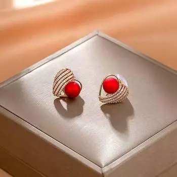 Серьги без пирсинга, красные новые серьги с искусственным жемчугом и стразами, женские серьги-клипсы