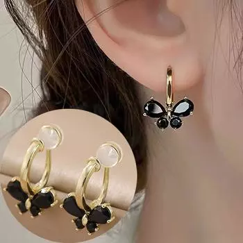 Серьги без пирсинга Роскошные черные серьги-бабочки 2024 Новые серьги для женщин