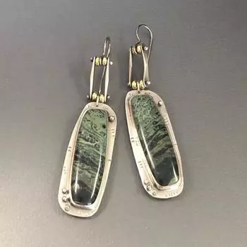 Серьги бирюзового цвета в стиле ретро-геометрии зелёный