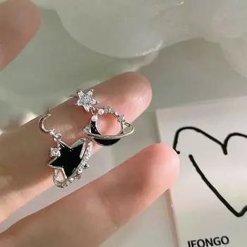 Серьги Black Star Moon, асимметричные серьги Star, легкие роскошные серьги Super Fairy, планета темперамента