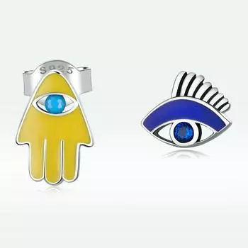Серьги Blue Devil s Eye, желтые асимметричные серьги Lucky Hand из стерлингового серебра 925 пробы жёлтый/синий