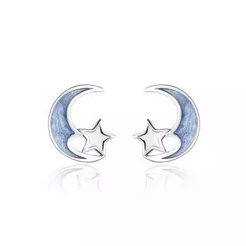 Серьги Blue Star Moon, сладкие маленькие серьги, женские серьги, не нужно снимать уши во время сна