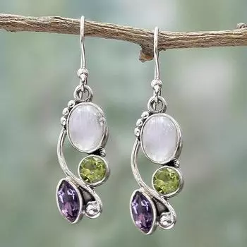 Серьги Bluelans с подвесками из лунного камня, маркиза, искусственный круглый крючок, винтажные серьги с изумрудом и аметистом