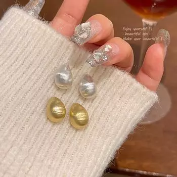 Серьги-бобы из полированного серебра S925: Элегантные украшения в форме капли воды A1426 золотой