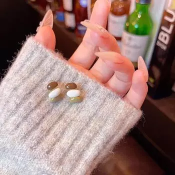 Серьги-бобы в стиле ретро с капельной глазурью в Гонконге для женщин — уникальный дизайн, универсальность и стиль A1980 золотой