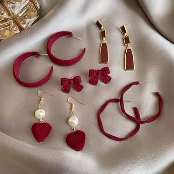 Серьги бордового цвета с флокированием: Элегантный и модный стиль 2025 года для женщин, идеально подходящий для китайского Нового года и осенне-зимней моды.