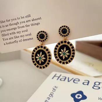 Серьги бренда Mihmily с черными бриллиантами в стиле ретро, мода высокого класса и легкий роскошный темперамент. чёрный