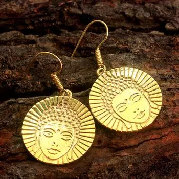 Серьги Будды из твердого серебра 925 пробы с покрытием из желтого золота, ювелирные изделия ручной работы жёлтый/золотой