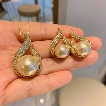 Серьги-бусины из живого золота с иглами светло-желтого цвета для свадебного ужина и вечеринки