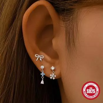 Серьги Canner из стерлингового серебра 925 пробы для женщин, витой шар, спираль, цветок, циркон, бант, серьги для пирсинга, ювелирные изделия, подарки на вечеринку золотой