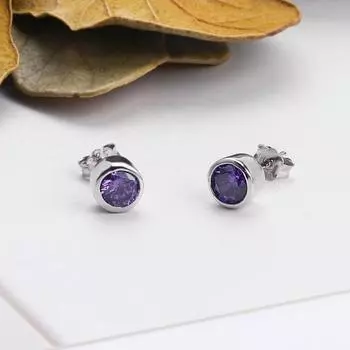 Серьги Cellacity из стерлингового серебра S925, мужские и женские универсальные серьги-гвоздики, классические серьги-гвоздики унисекс для влюбленных, круглые серьги 5 мм с аметистом