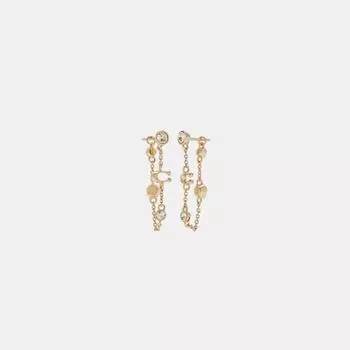 Серьги-цепочки Coach Signature с кристаллами золотистый