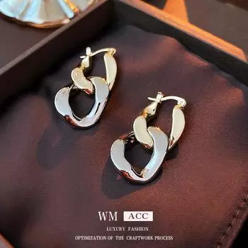 Серьги-цепочки из настоящего золота с гальваническим покрытием, корейские модные, минималистичные и элитные серьги в Instagram, легкие роскошные серьги в металлическом стиле золотой