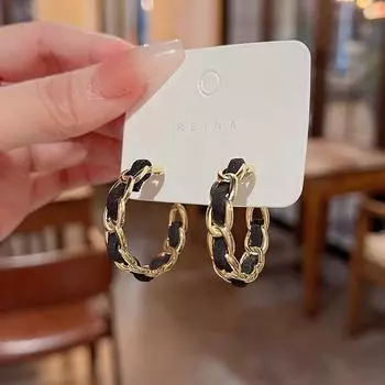 Серьги-цепочки из полукруглой иглы из серебра 925 пробы: Модный, универсальный, роскошный дизайн в форме буквы С золотой