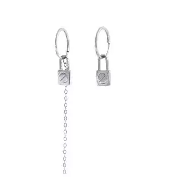 Серьги-цепочки с замком маленького типа Sweet Cool Girl Temperament Cold Wind Ear Buckle Unique Earrings Lock Buckle Asymmetrical Earrings Bronze (white gold with ear plugs)