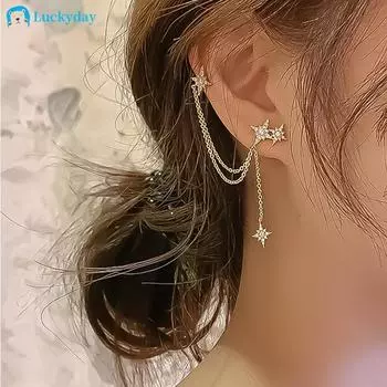 Серьги-цепочки со звездами и кристаллами, золотые, серебряные серьги-цепочки для женщин, ювелирные аксессуары 1