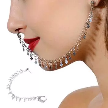 Серьги-цепочки, зажим для носа, ромбические кисточки, с покрытием, преувеличенные геометрические манжеты для носа в стиле панк, украшения для носа золотистый