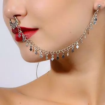 Серьги-цепочки Зажим для носа Ромбические кисточки с покрытием Утрированный геометрический узор в стиле панк Кафф для носа золотистый