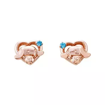 Серьги Cinnamoroll для обоих ушей, набор из 2 персонажей Sanrio, коричный хвост, открытое сердце, синий камень, серебро 925 пробы, фианит, силиконовая застежка, розовое золото