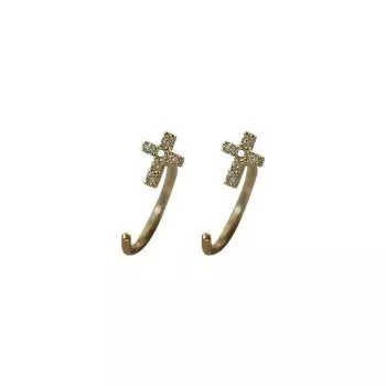 Серьги Циркон Крест Маленькие Круглые Серьги для Женщин Нишевый Дизайн Новый Стиль Серег Морозный Стиль
