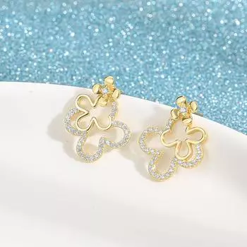 Серьги Clover стерлингового серебра женские полные бриллианты циркон различные виды ношения ювелирных изделий золотой