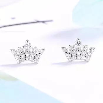 Серьги Crown White Zircon Vintage Non Tarnish Womens Silver 925 Earrings