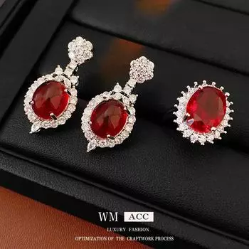 Серьги-цветы Ankola из красного циркония и серебряные игольчатые кольца в стиле ретро - роскошный дворцовый стиль Ring красный