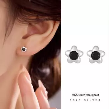 Серьги-цветы Banyan Tree S925 из серебра с черным цирконием для женщин ES3041 серебряный
