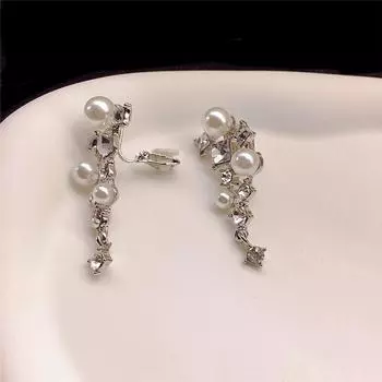 Серьги-цветы из циркония для женщин без пирсинга, роскошные серьги с имитацией жемчуга