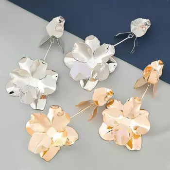 Серьги-цветы из многослойного сплава в стиле ретро — модный преувеличенный металлический дизайн для женщин золотой