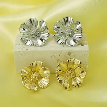 Серьги-цветы из нержавеющей стали, модные, легкие, роскошные, универсальные, вакуумные, позолоченные 18-каратным золотом, увеличенные цветочные уши