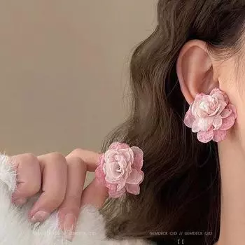 Серьги-цветы из розового шифона французского покроя — романтический, модный и ретро-стиль для женщин Chiffon Flower Earrings